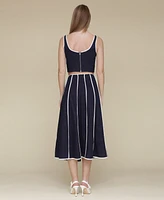 Avec Les Filles Women's Contrast-Trim Linen-Blend Crop Top