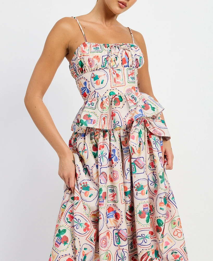 En Saison Women's Nayeli Printed Peplum Top