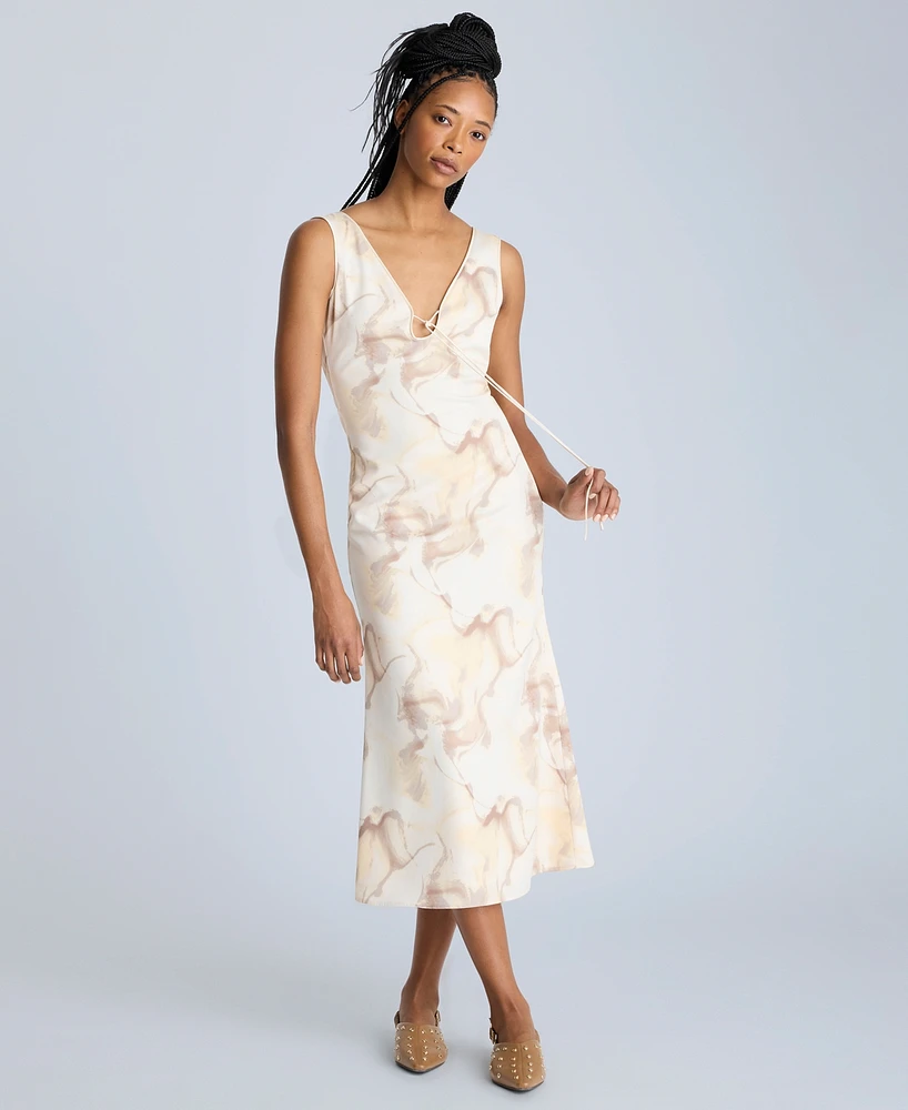 Kenneth Cole Women's Printed Tie-Detail Midi Dress