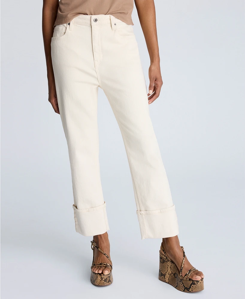 Kenneth Cole Women's High-Rise Straight-Leg Wide-Cuff Jeans