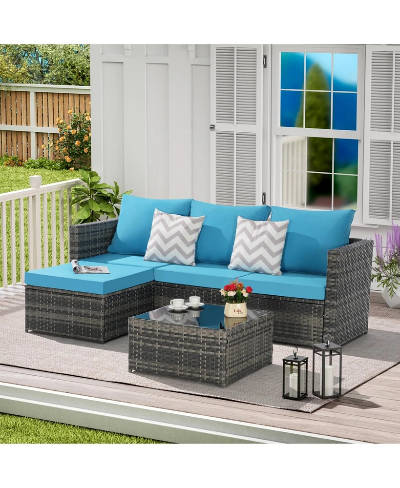 2-Piece Wicker Patio Set, L-Shaped, Ottoman, Lounger Table