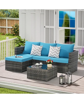 2-Piece Wicker Patio Set, L-Shaped, Ottoman, Lounger Table