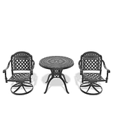 3-Pc Cast Aluminum Set, 2 Swivel Chairs & 31,5" Round Table