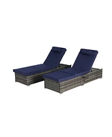 Outdoor chaise lounge set (2) with storage, adjustable backrests, table, cushions