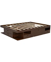 Storage Platform Bed Frame with Multiple Drawers and Shelves No Box Spring Needed,Queen Size,Walnut