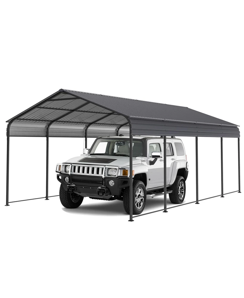 New 12x20 Ft Heavy Duty Metal Carport, Galvanized Steel Roof, Gray