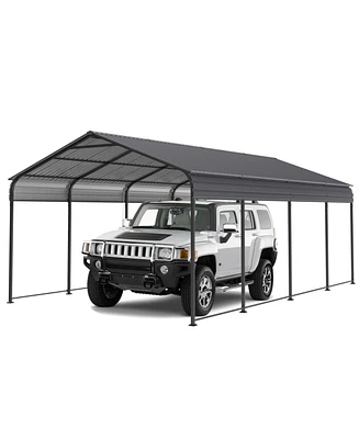 New 12x20 Ft Heavy Duty Metal Carport, Galvanized Steel Roof, Gray