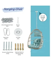 Outdoor Garden Rattan Egg Swing Chair Hanging Chair Wood+Khaki