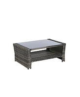 4-Piece Outdoor Patio Furniture Set, Rattan Chairs, Glass Table