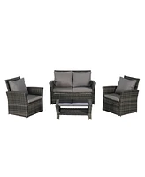 4-Piece Outdoor Patio Furniture Set, Rattan Chairs, Glass Table
