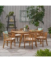 Outdoor 6 Seater Acacia Wood Dining Set with Cushins,Finish and Cream