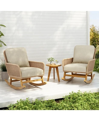 Modern 3-piece outdoor set, rocking chairs, table, beige cushions