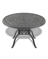 7-Pc Cast Aluminum Dining Set, 6 Swivel Chairs, 47" Round Table, Black Frame