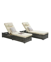 Outdoor chaise lounge set (2) with storage, adjustable backrests, table