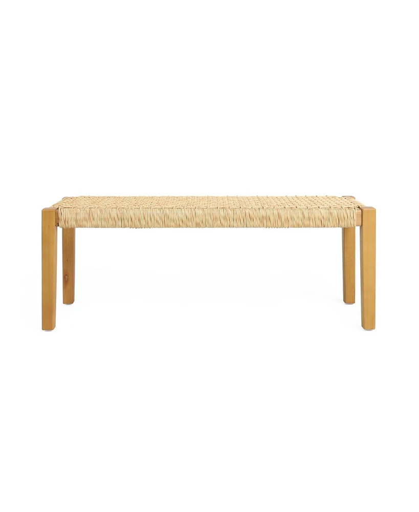 Teak Brown Acacia & Faux Rattan Backless Garden Bench