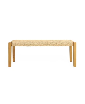 Teak Brown Acacia & Faux Rattan Backless Garden Bench
