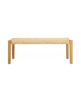 Teak Brown Acacia & Faux Rattan Backless Garden Bench