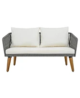4-Piece Patio Furniture Set, Loveseat, Rope Conversation Set, Cushions (Beige/Grey)