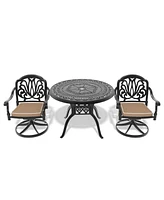 3-pc Cast Aluminum Dining Set, 2 Swivel Chairs, 39" Round Table, Black Frame