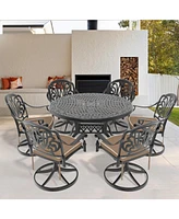 7-pc Cast Aluminum Dining Set, 6 Swivel Chairs, 48" Round Table
