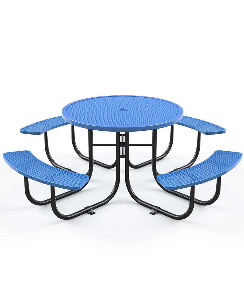 Round Outdoor Steel Picnic Table 46" with umbrella pole,Blue