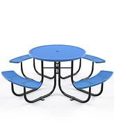 Round Outdoor Steel Picnic Table 46" with umbrella pole,Blue