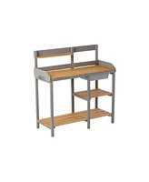 Outdoor potting bench with cabinet