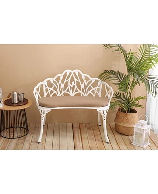 Tulip Patio Bench, Metal, Cast Aluminum, Floral Rose, Cushion