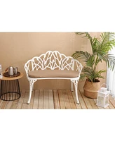 Tulip Patio Bench, Metal, Cast Aluminum, Floral Rose, Cushion