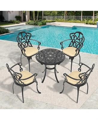 5-Piece Set Of Cast Aluminum Patio Furniture With Black Frame and Seat Cushions In Random Colors