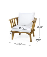 3-Pc Acacia Patio Set, Club Chairs, Table, Cushions, Teak Finish