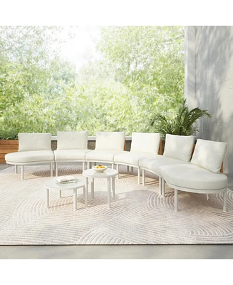 8-Pc Half Moon Patio Sofa Set, Wicker, Glass Tables, Cushions & Pillows, Beige