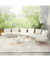 8-Pc Half Moon Patio Sofa Set, Wicker, Glass Tables, Cushions & Pillows, Beige
