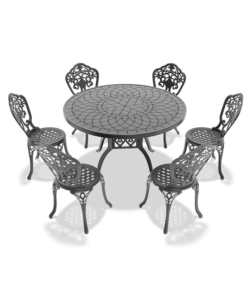 7-Piece Set Of All-Weather Cast Aluminum Dining Furniture Set With Black Frame