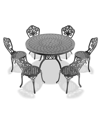 7-Piece Set Of All-Weather Cast Aluminum Dining Furniture Set With Black Frame
