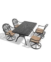 5-Pc Cast Aluminum Dining Set, 4 Swivel Chairs & Rectangular Table, Black Frame