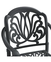 7-Piece Cast Aluminum Dining Set, 2 Swivel, 4 Chairs, Rectangular Table, Black Frame