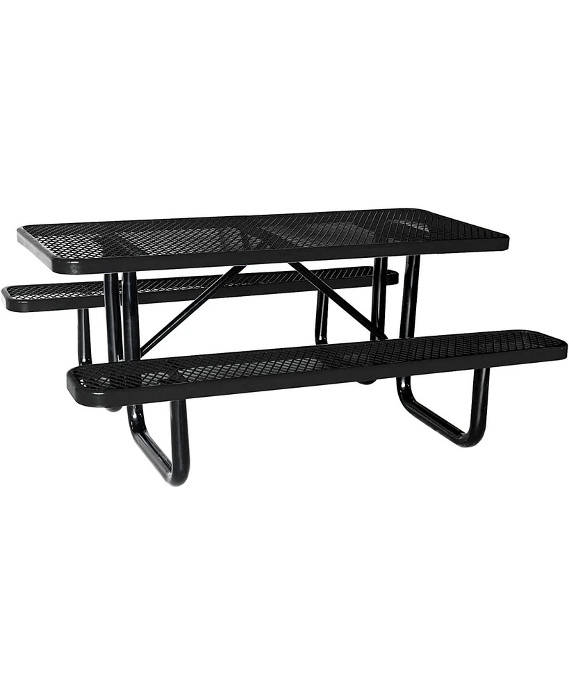 72" Expanded Metal Rectangular Picnic Table, Black With Umbrella Hole