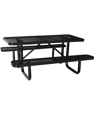 72" Expanded Metal Rectangular Picnic Table, Black With Umbrella Hole