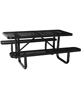 72" Expanded Metal Rectangular Picnic Table, Black With Umbrella Hole