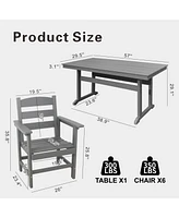 7-Piece Hdpe Patio Dining Set (Grey), Table, 6 Chairs, 51" Tabletop
