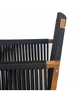 Acacia wood outdoor dining chairs (set of 2) with rope design, washable cushions, black