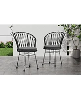 Boho Rattan Patio Dining Chairs - Set of 2