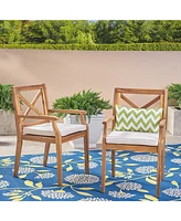 White Cushion Patio Dining Chairs - Solid Wood, Water-Resistant