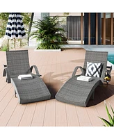 80" Wicker Chaise Lounge Set (2), Reclining, side table, adjustable, Grey