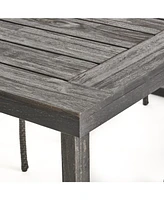 Outdoor 6-Seater Acacia Wood Dining Set with Bench,Dark Gray/Light Gray