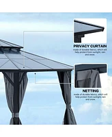 12'x16' Aluminum Gazebo, Polycarbonate Roof, Netting & Curtains