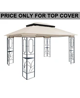 13x10 Ft Patio Double Roof Gazebo Replacement Canopy Top Fabric,Beige