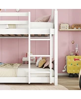 White Twin Over Twin Bunk Bed with Ladder and Safety Rails
