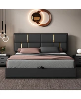 Queen Size Upholstered Platform Bed with Hydraulic Storage System,No Box Spring Needed,Black